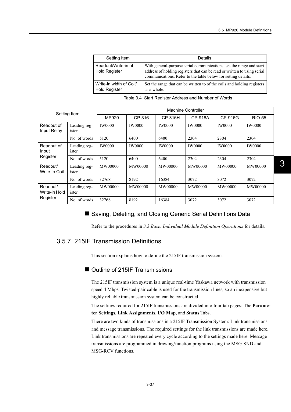 7 215if transmission definitions, Outline of 215if transmissions | Yaskawa MP900 Series Machine Controller for Standard Operation User Manual | Page 132 / 509