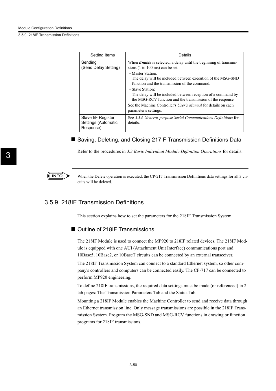 9 218if transmission definitions | Yaskawa MP900 Series Machine Controller for Standard Operation User Manual | Page 145 / 509