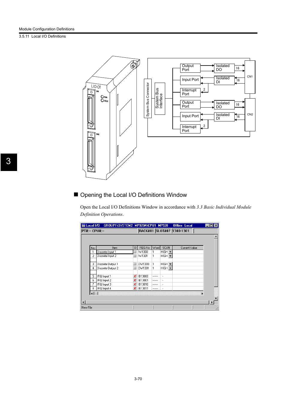 Opening the local i/o definitions window | Yaskawa MP900 Series Machine Controller for Standard Operation User Manual | Page 165 / 509