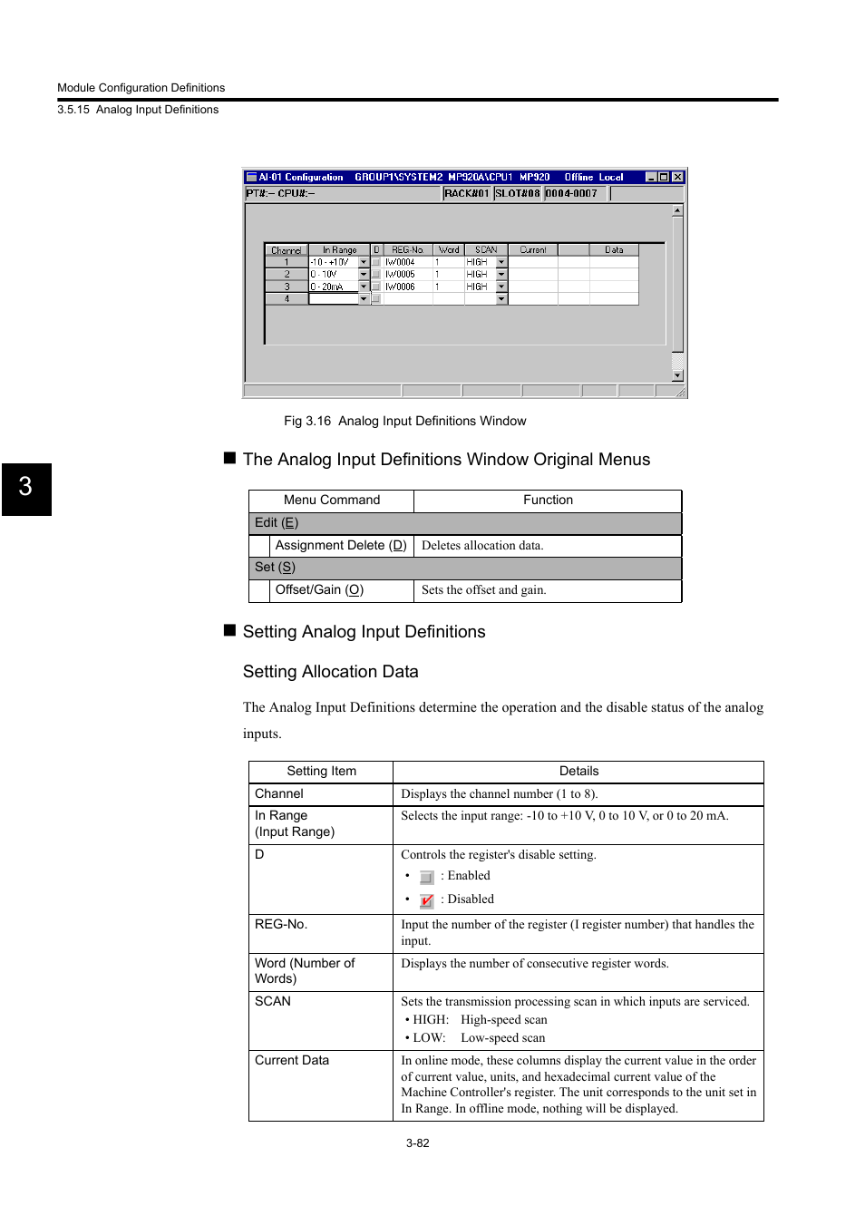 The analog input definitions window original menus | Yaskawa MP900 Series Machine Controller for Standard Operation User Manual | Page 177 / 509