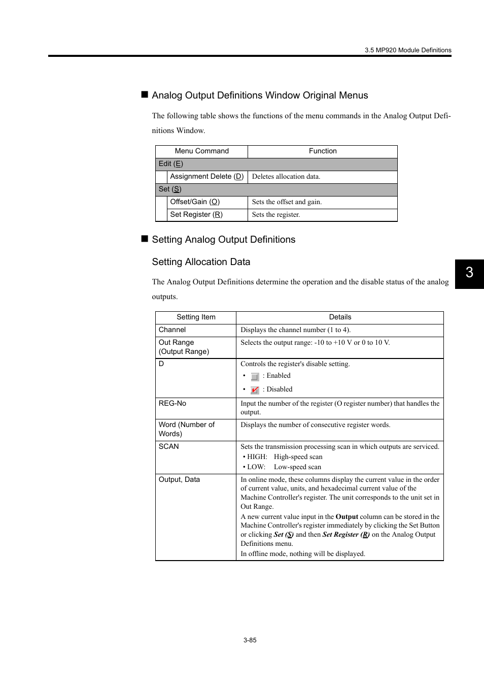 Analog output definitions window original menus | Yaskawa MP900 Series Machine Controller for Standard Operation User Manual | Page 180 / 509