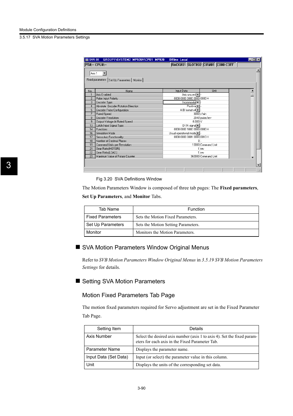 Sva motion parameters window original menus | Yaskawa MP900 Series Machine Controller for Standard Operation User Manual | Page 185 / 509