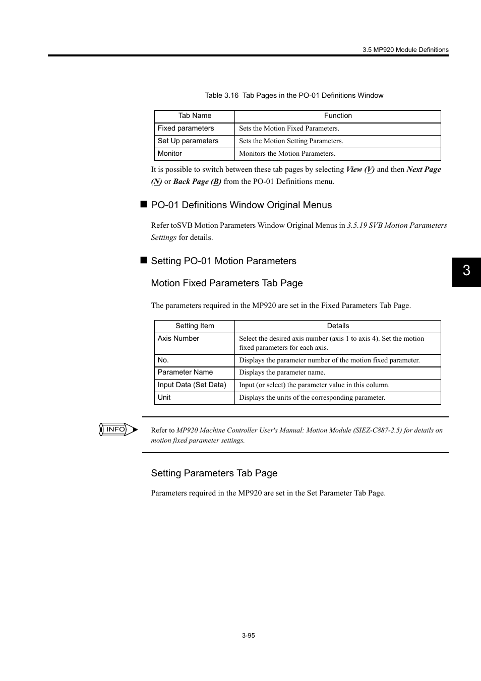 Po-01 definitions window original menus, Setting parameters tab page | Yaskawa MP900 Series Machine Controller for Standard Operation User Manual | Page 190 / 509