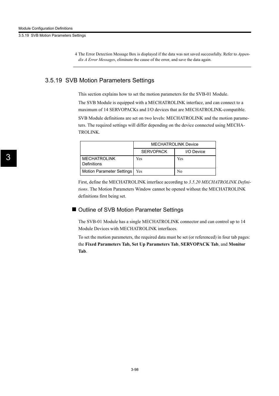 19 svb motion parameters settings, Outline of svb motion parameter settings | Yaskawa MP900 Series Machine Controller for Standard Operation User Manual | Page 193 / 509