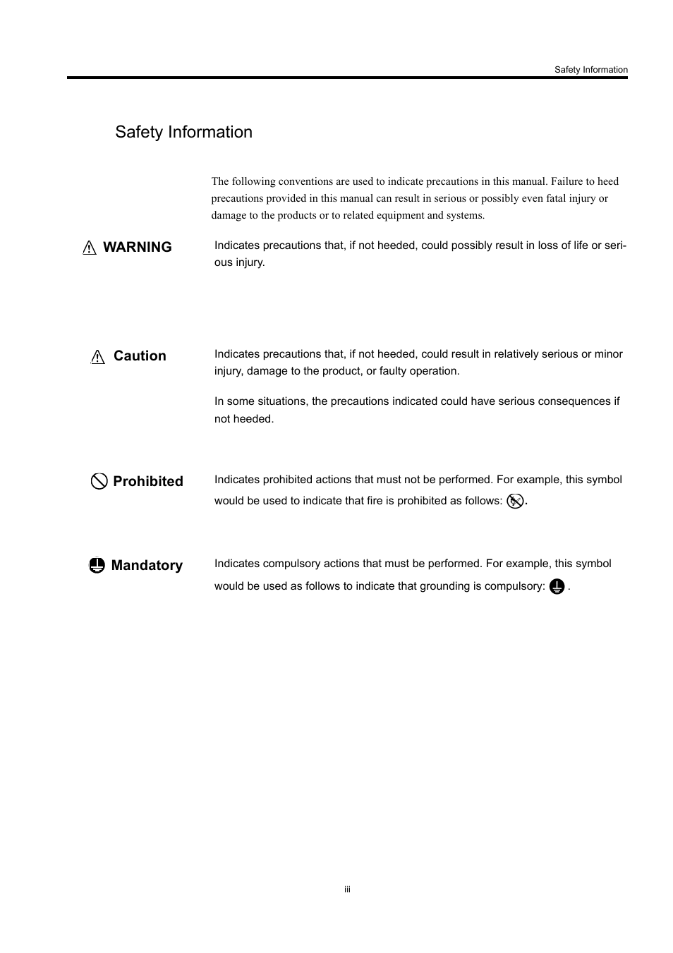 Safety information, Warning caution prohibited mandatory | Yaskawa MP900 Series Machine Controller for Standard Operation User Manual | Page 2 / 509