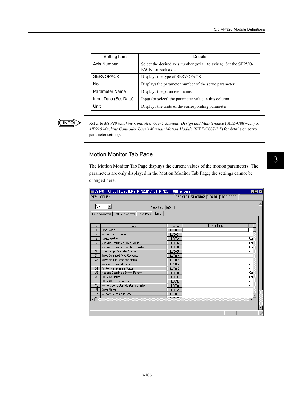 Motion monitor tab page | Yaskawa MP900 Series Machine Controller for Standard Operation User Manual | Page 200 / 509