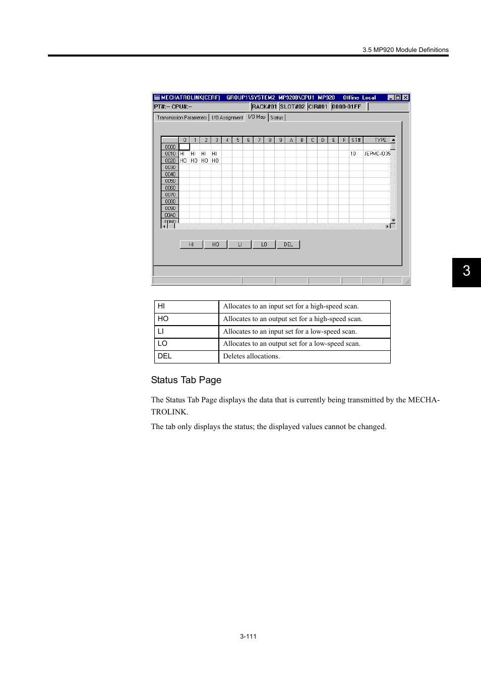 Status tab page | Yaskawa MP900 Series Machine Controller for Standard Operation User Manual | Page 206 / 509