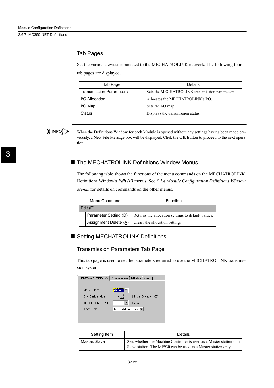 Tab pages, The mechatrolink definitions window menus | Yaskawa MP900 Series Machine Controller for Standard Operation User Manual | Page 217 / 509