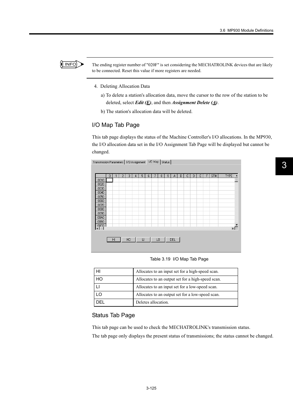 I/o map tab page, Status tab page | Yaskawa MP900 Series Machine Controller for Standard Operation User Manual | Page 220 / 509