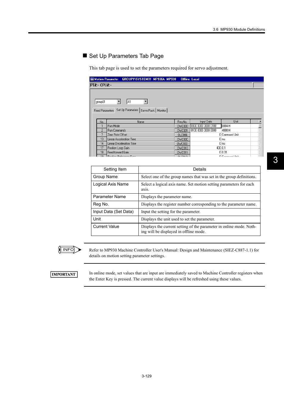 Set up parameters tab page | Yaskawa MP900 Series Machine Controller for Standard Operation User Manual | Page 224 / 509