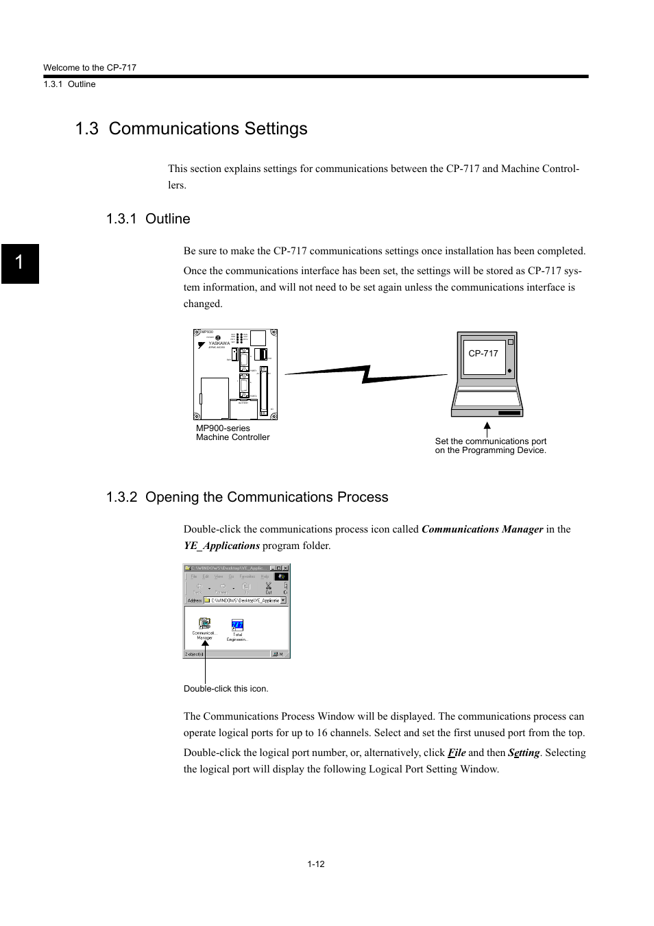 3 communications settings, 1 outline, 2 opening the communications process | Yaskawa MP900 Series Machine Controller for Standard Operation User Manual | Page 25 / 509