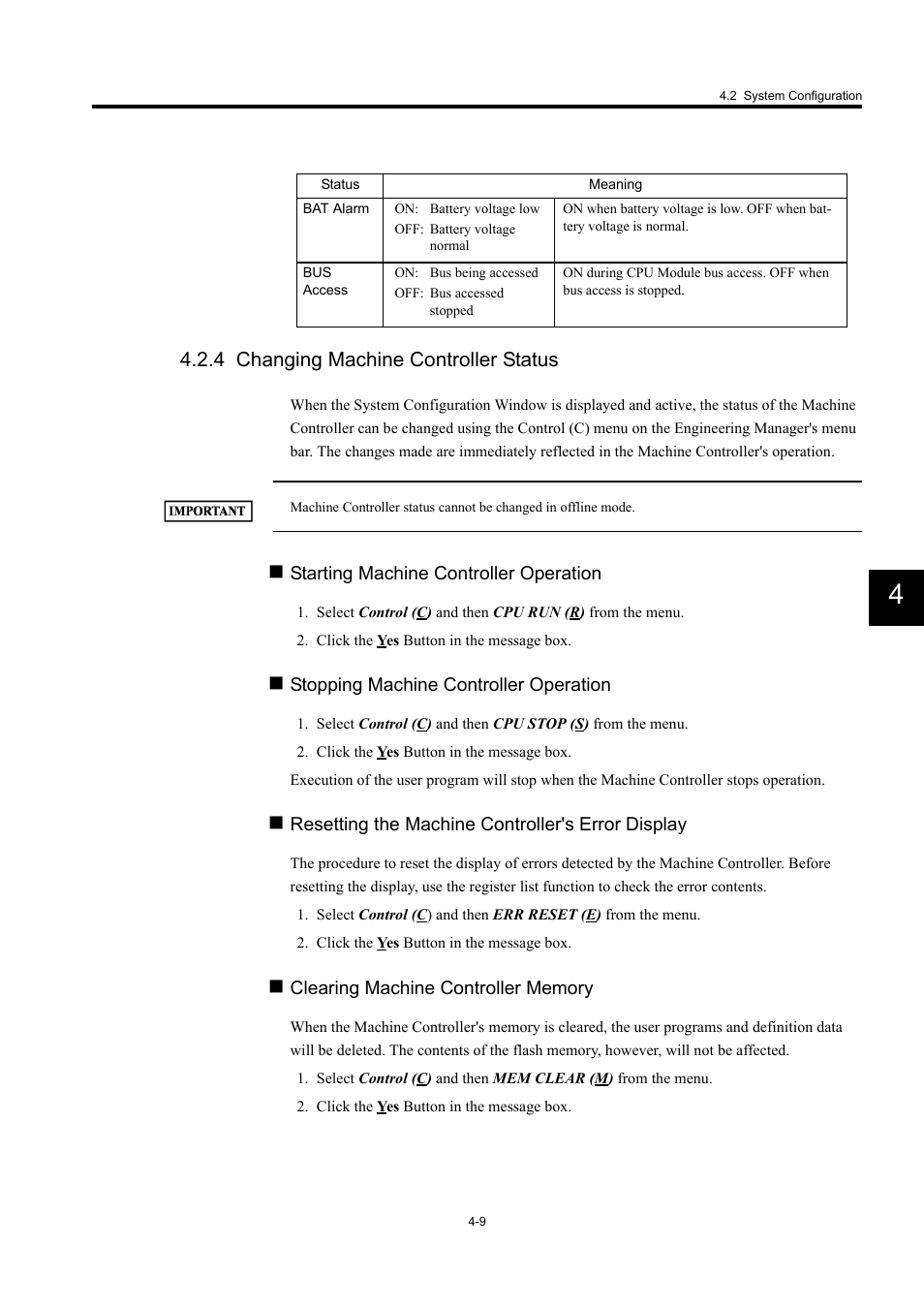 4 changing machine controller status | Yaskawa MP900 Series Machine Controller for Standard Operation User Manual | Page 266 / 509