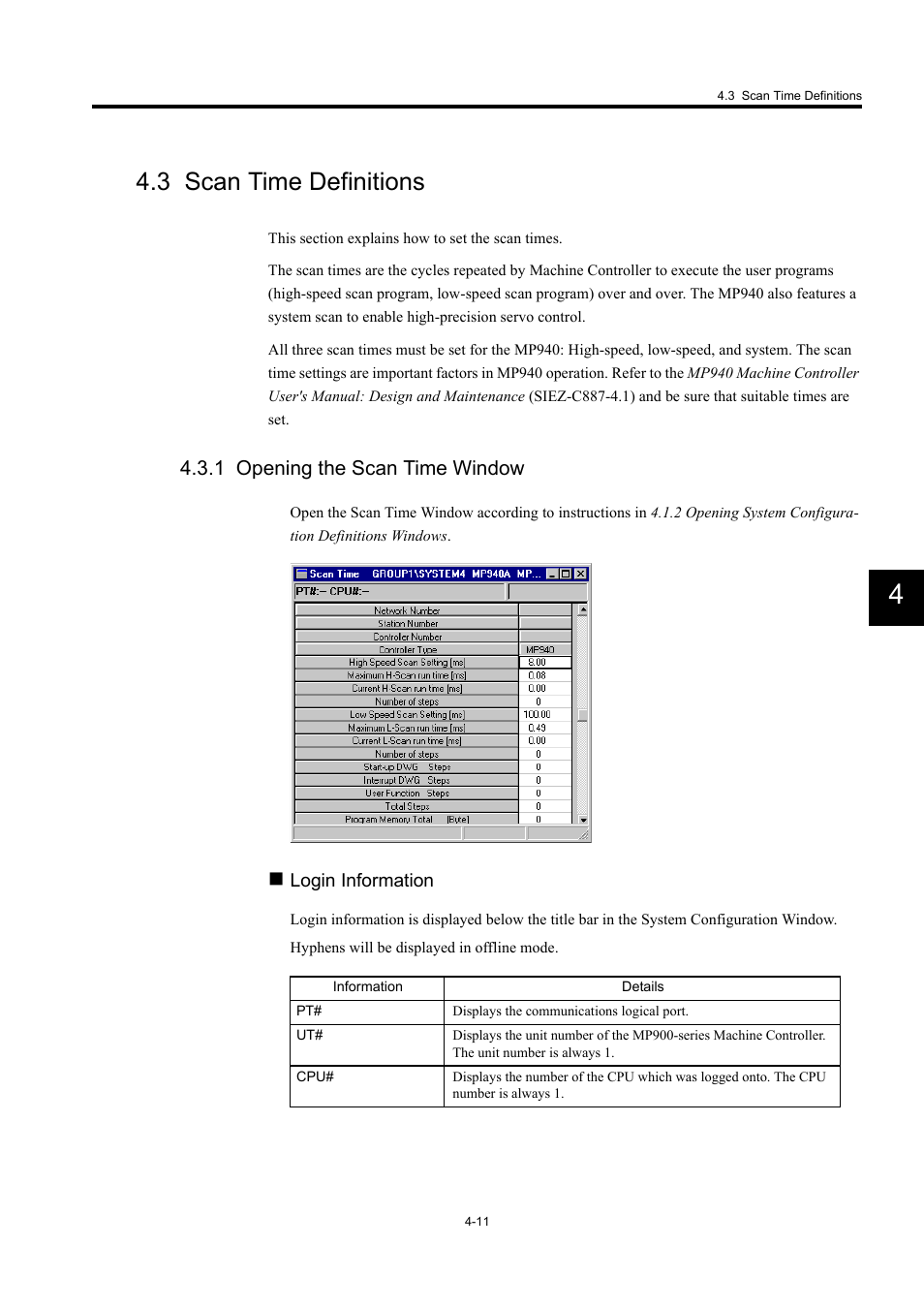 3 scan time definitions, 1 opening the scan time window | Yaskawa MP900 Series Machine Controller for Standard Operation User Manual | Page 268 / 509