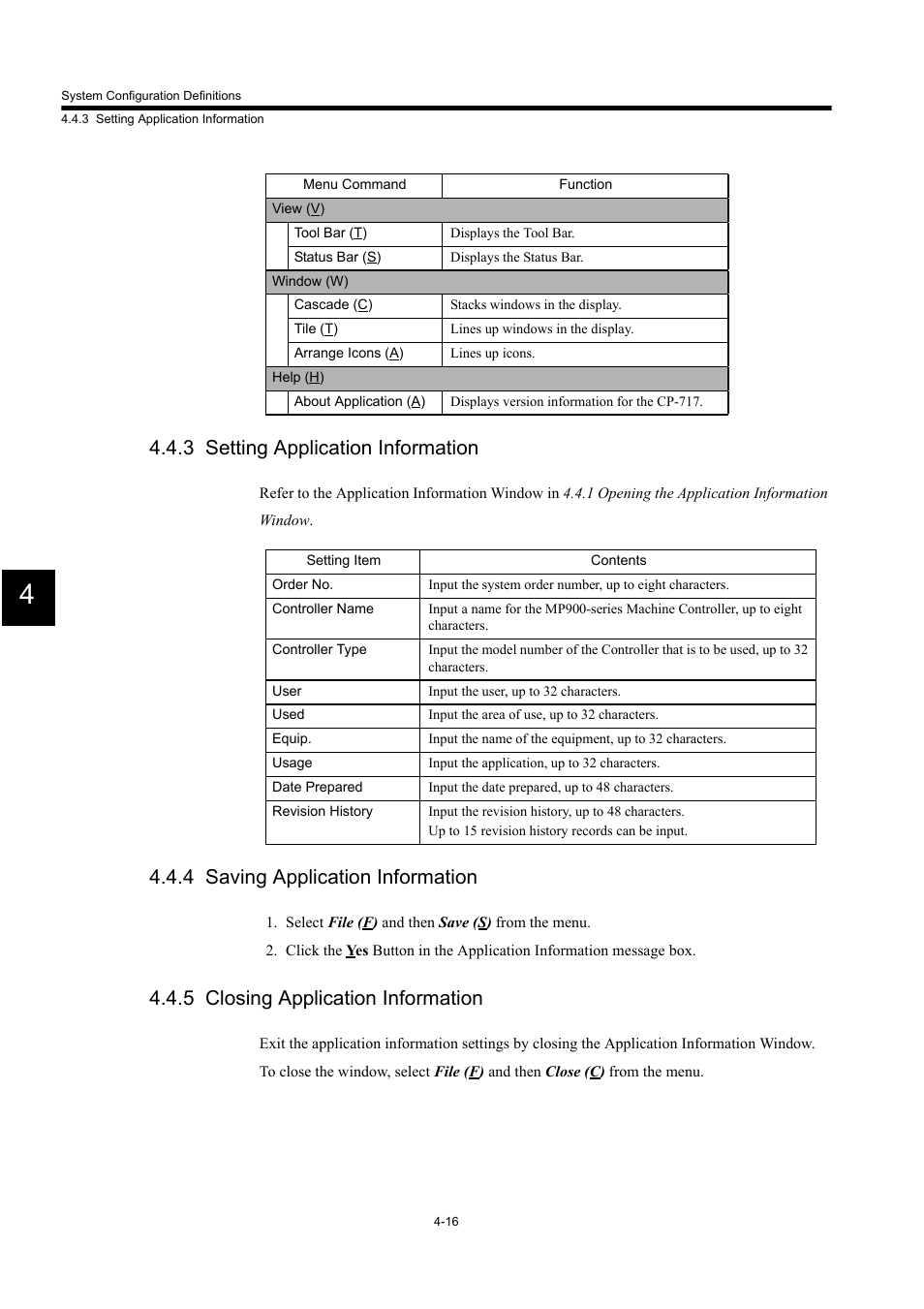3 setting application information, 4 saving application information, 5 closing application information | Yaskawa MP900 Series Machine Controller for Standard Operation User Manual | Page 273 / 509
