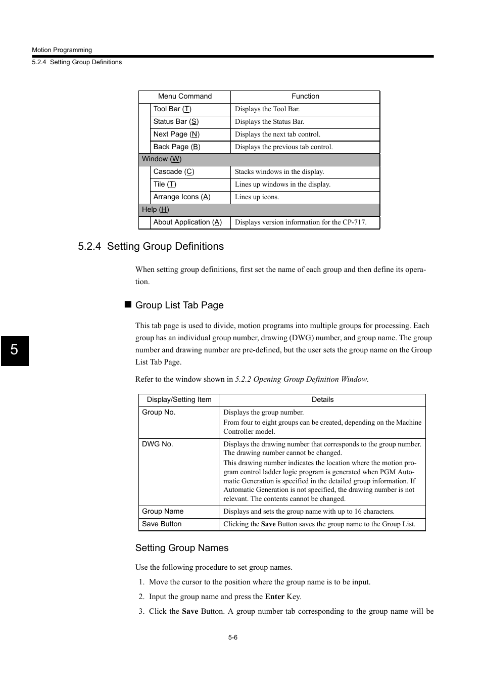 4 setting group definitions, Group list tab page, Setting group names | Yaskawa MP900 Series Machine Controller for Standard Operation User Manual | Page 301 / 509