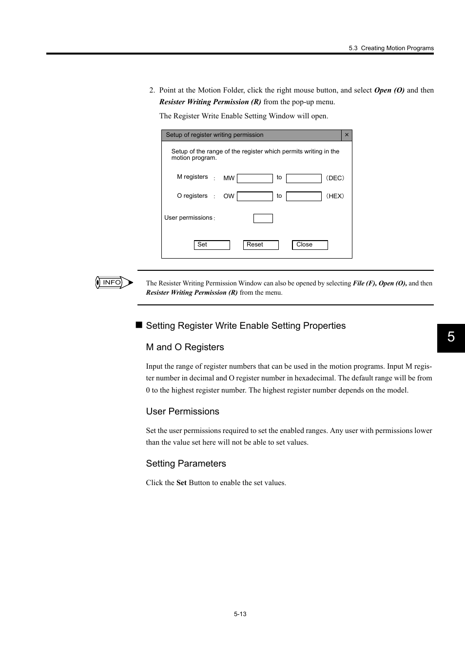 User permissions, Setting parameters | Yaskawa MP900 Series Machine Controller for Standard Operation User Manual | Page 308 / 509