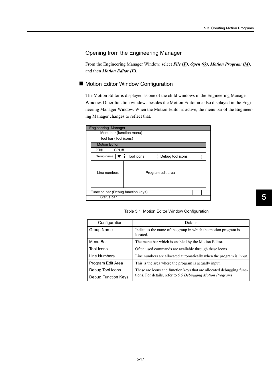 Opening from the engineering manager, Motion editor window configuration | Yaskawa MP900 Series Machine Controller for Standard Operation User Manual | Page 312 / 509