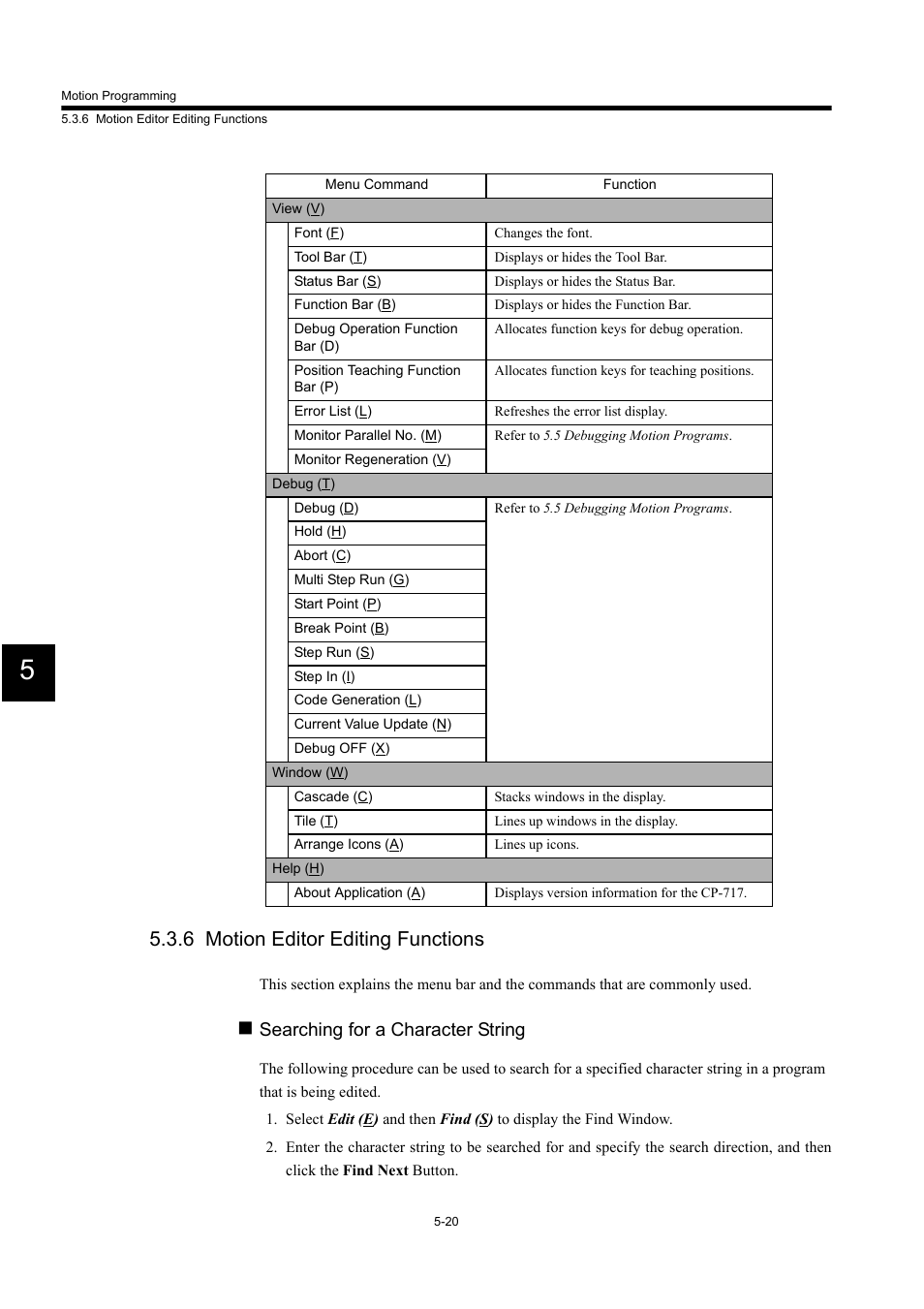 6 motion editor editing functions, Searching for a character string | Yaskawa MP900 Series Machine Controller for Standard Operation User Manual | Page 315 / 509