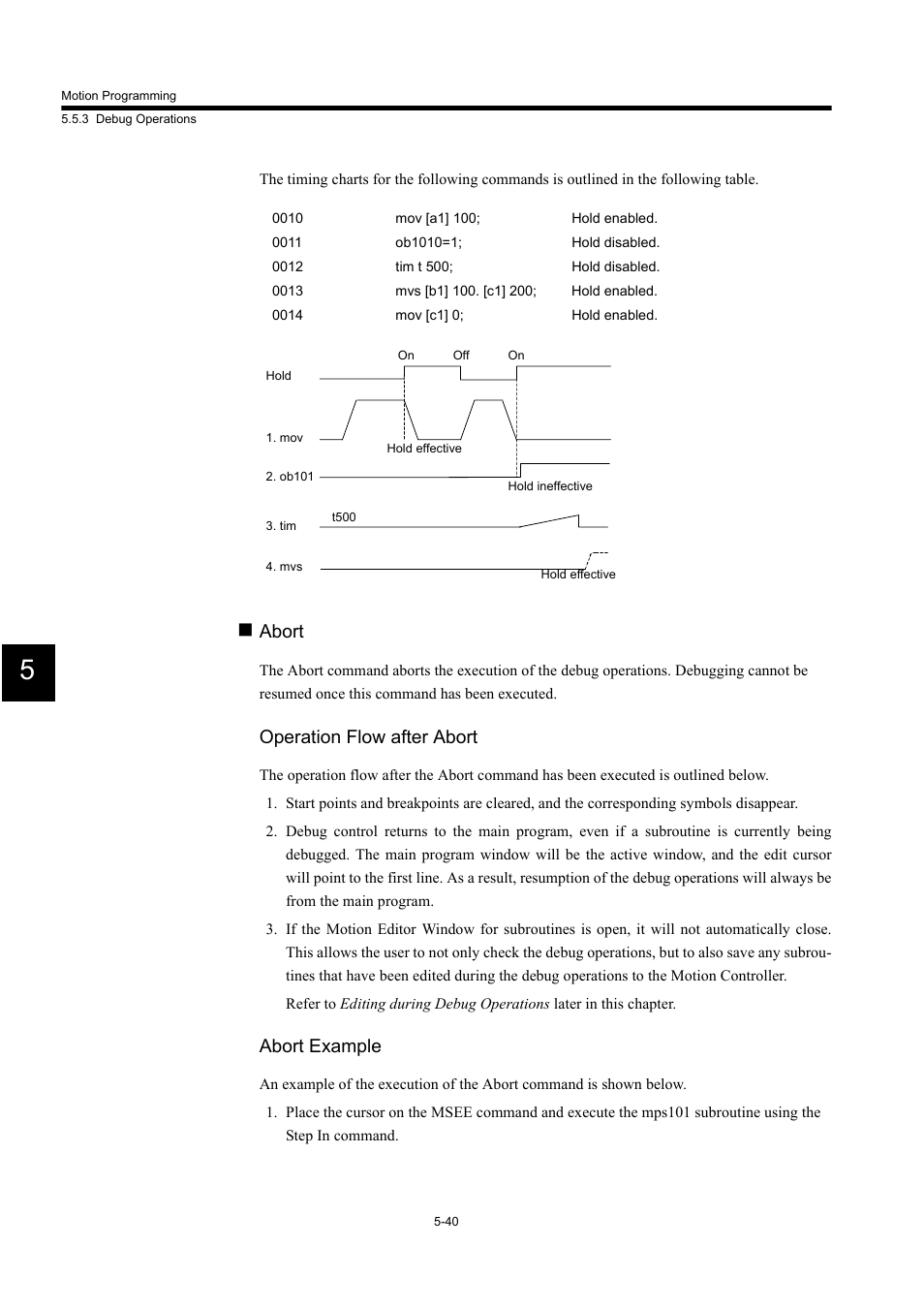 Abort, Operation flow after abort, Abort example | Yaskawa MP900 Series Machine Controller for Standard Operation User Manual | Page 335 / 509