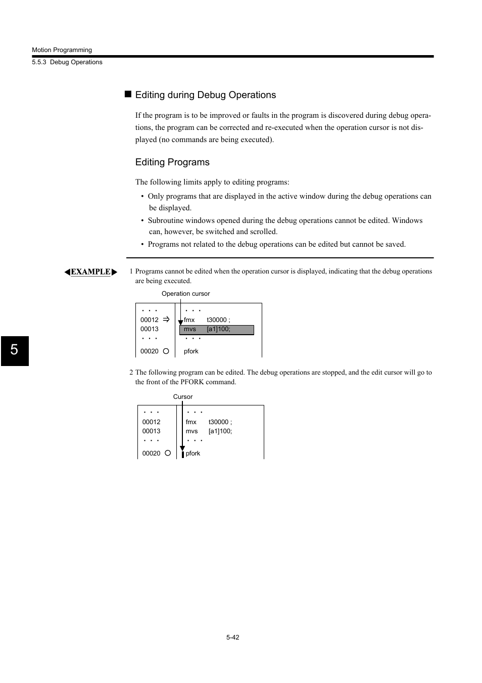 Editing during debug operations, Editing programs | Yaskawa MP900 Series Machine Controller for Standard Operation User Manual | Page 337 / 509
