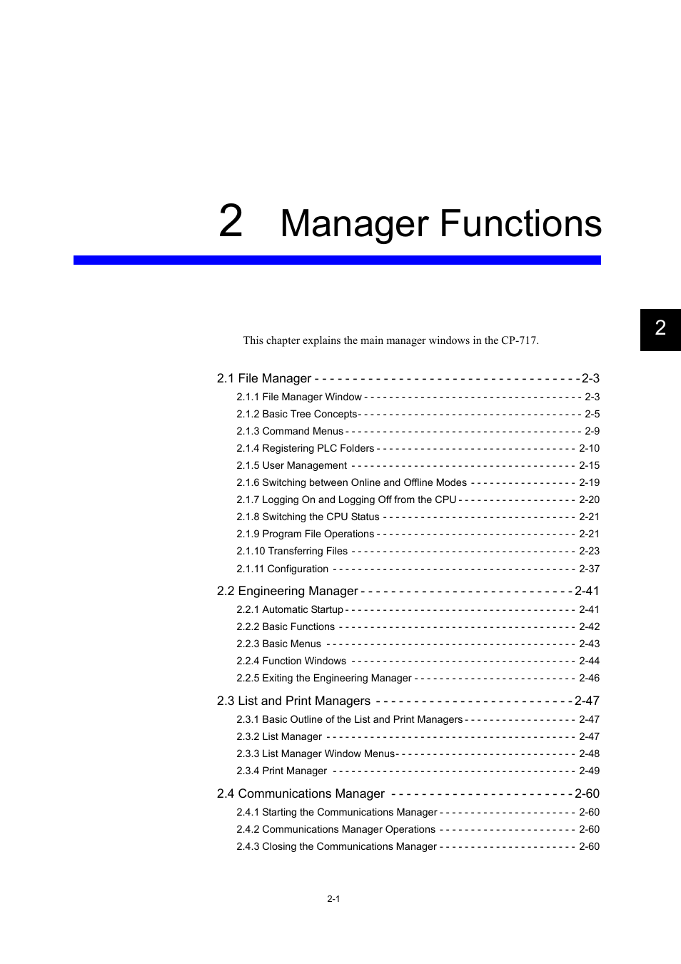 2 manager functions, Manager functions | Yaskawa MP900 Series Machine Controller for Standard Operation User Manual | Page 34 / 509