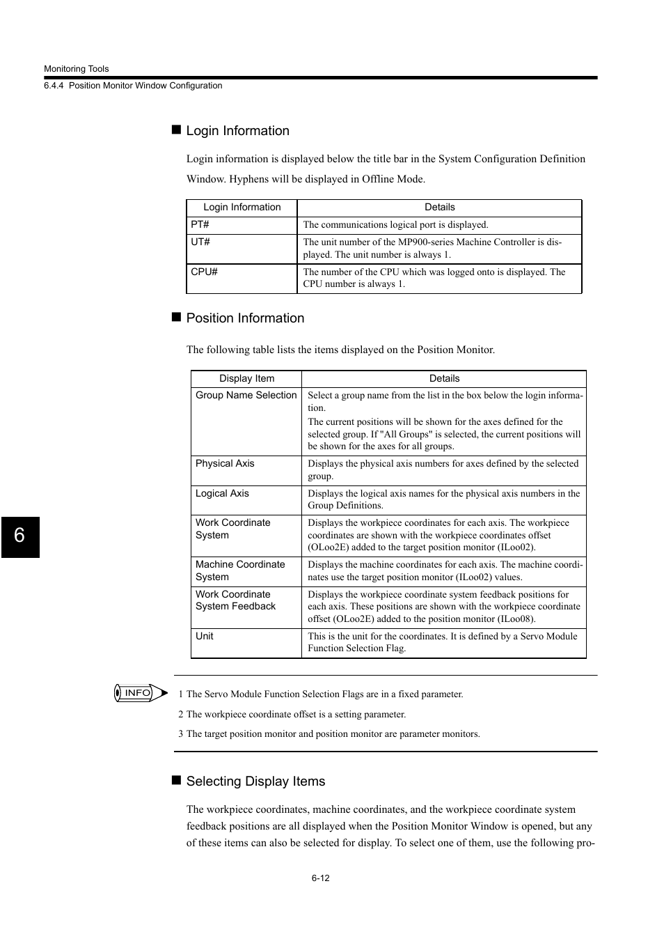 Login information, Position information, Selecting display items | Yaskawa MP900 Series Machine Controller for Standard Operation User Manual | Page 356 / 509