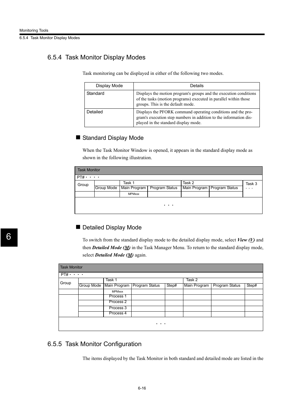 4 task monitor display modes, 5 task monitor configuration, Standard display mode | Detailed display mode | Yaskawa MP900 Series Machine Controller for Standard Operation User Manual | Page 360 / 509