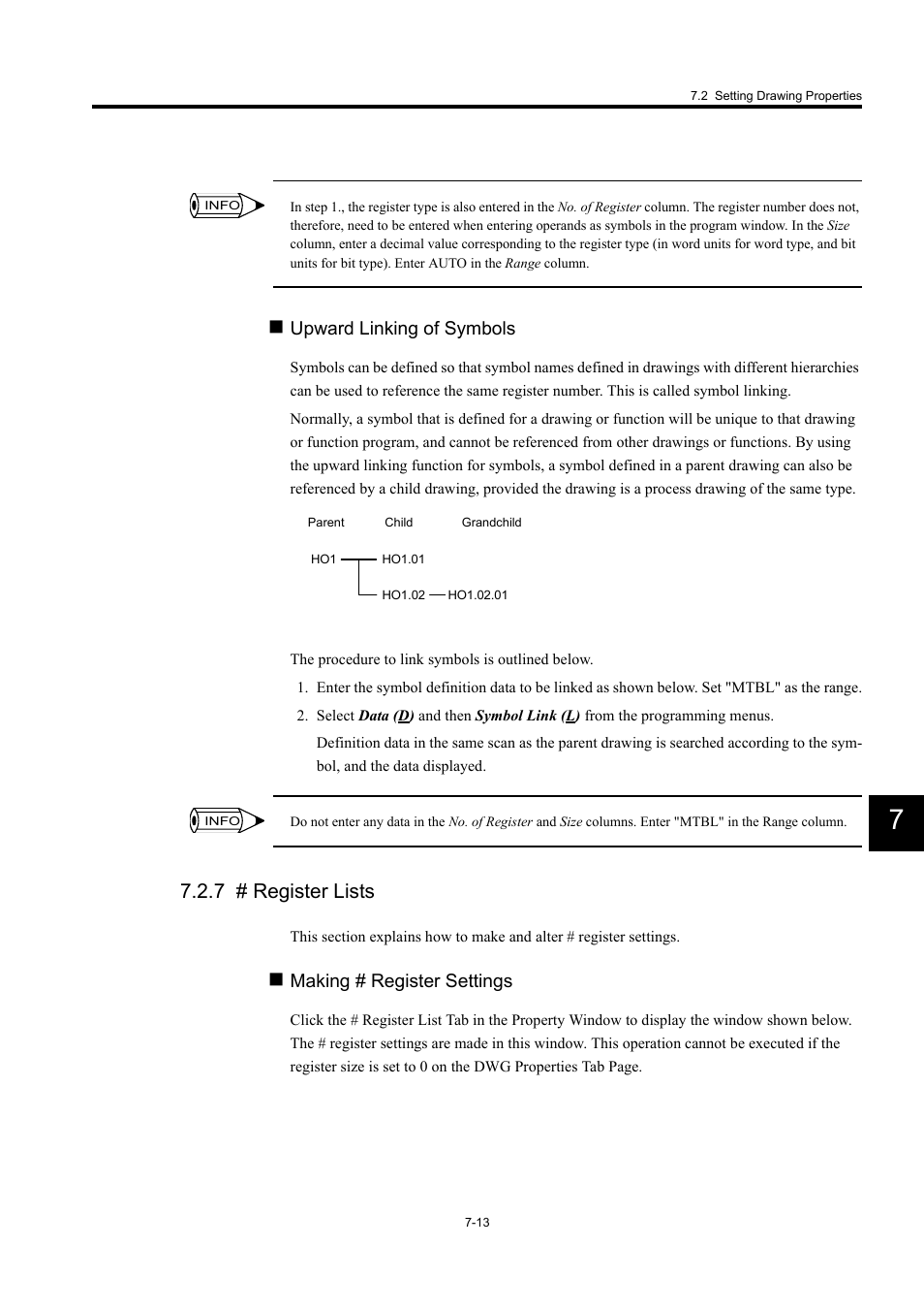 7 # register lists, Upward linking of symbols, Making # register settings | Yaskawa MP900 Series Machine Controller for Standard Operation User Manual | Page 380 / 509