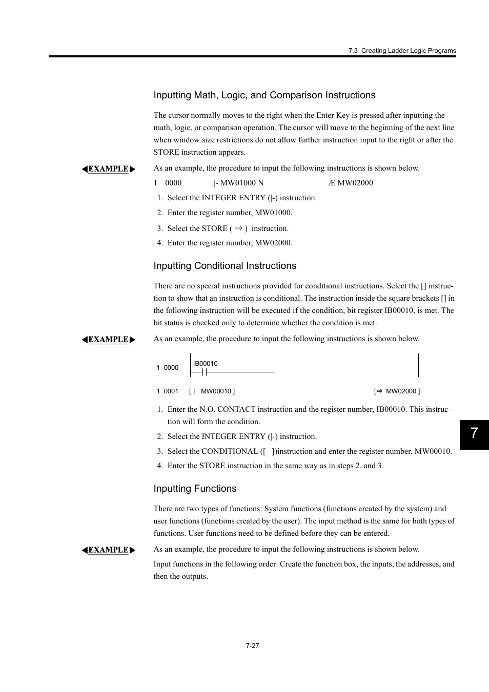 Inputting math, logic, and comparison instructions, Inputting conditional instructions, Inputting functions | Yaskawa MP900 Series Machine Controller for Standard Operation User Manual | Page 394 / 509