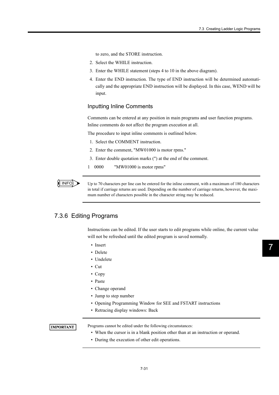 6 editing programs, Inputting inline comments | Yaskawa MP900 Series Machine Controller for Standard Operation User Manual | Page 398 / 509
