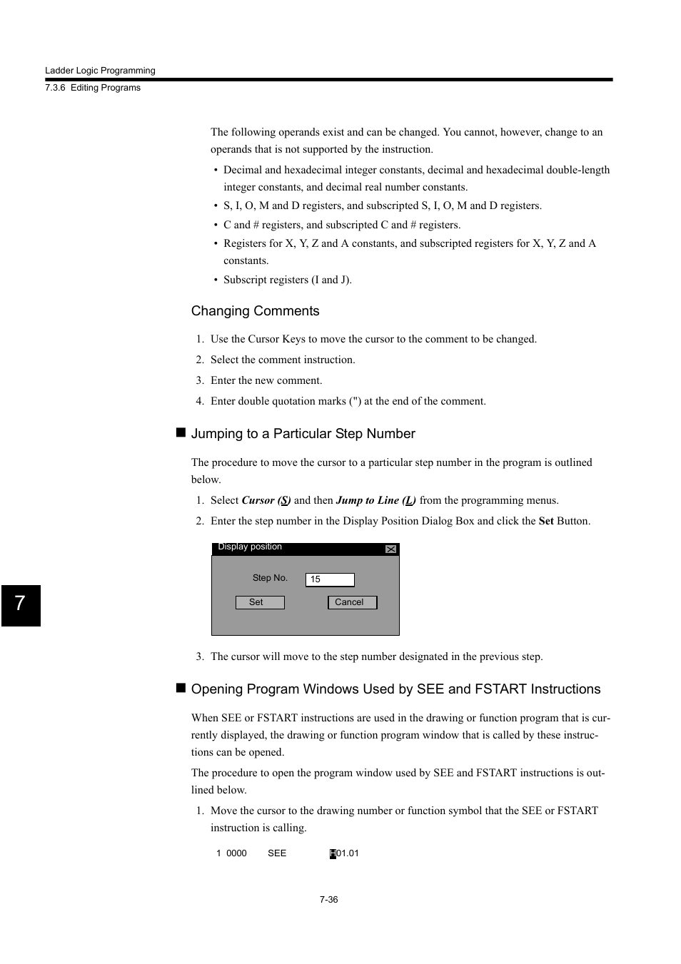 Changing comments, Jumping to a particular step number | Yaskawa MP900 Series Machine Controller for Standard Operation User Manual | Page 403 / 509