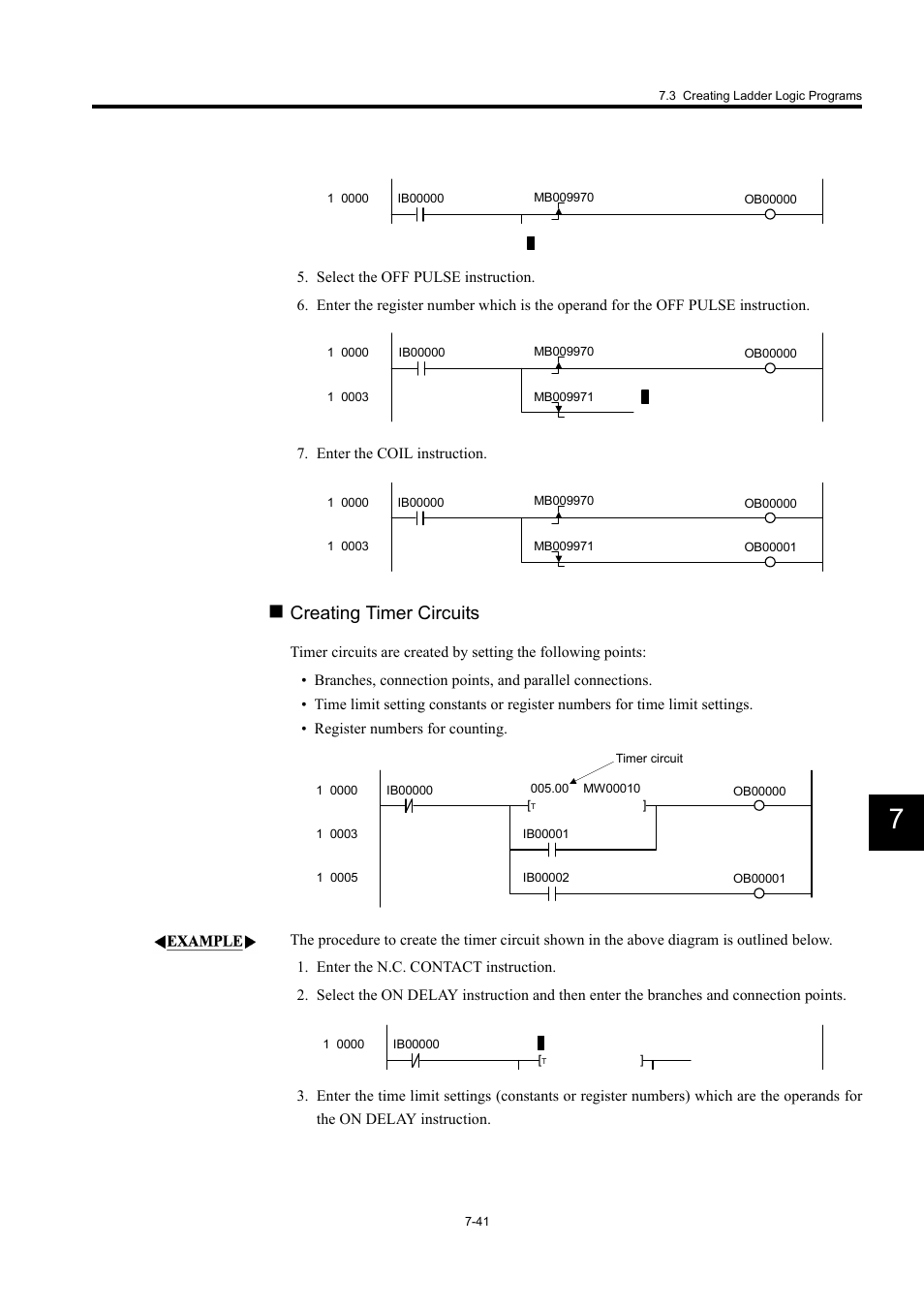 Creating timer circuits | Yaskawa MP900 Series Machine Controller for Standard Operation User Manual | Page 408 / 509