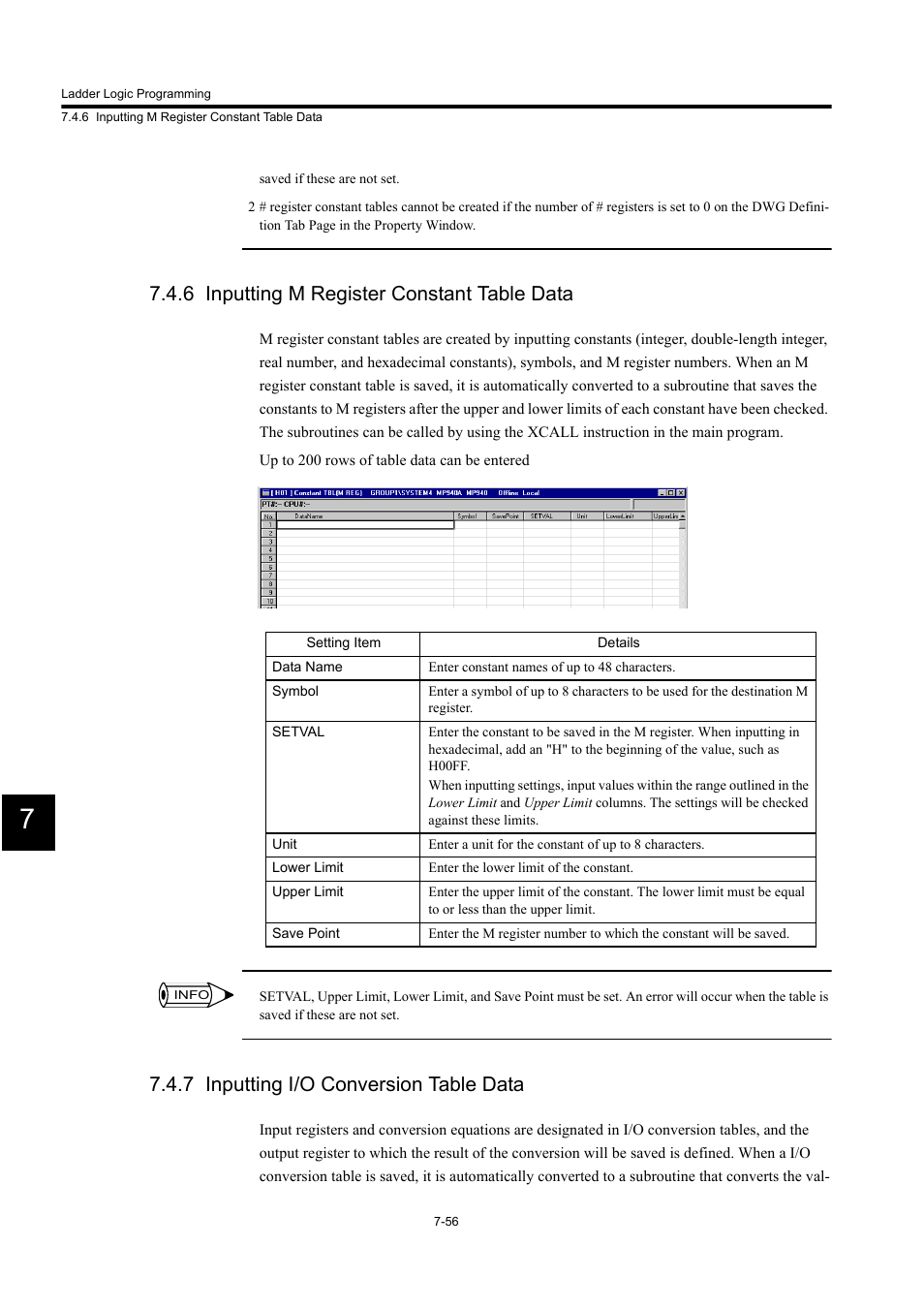 6 inputting m register constant table data, 7 inputting i/o conversion table data | Yaskawa MP900 Series Machine Controller for Standard Operation User Manual | Page 423 / 509
