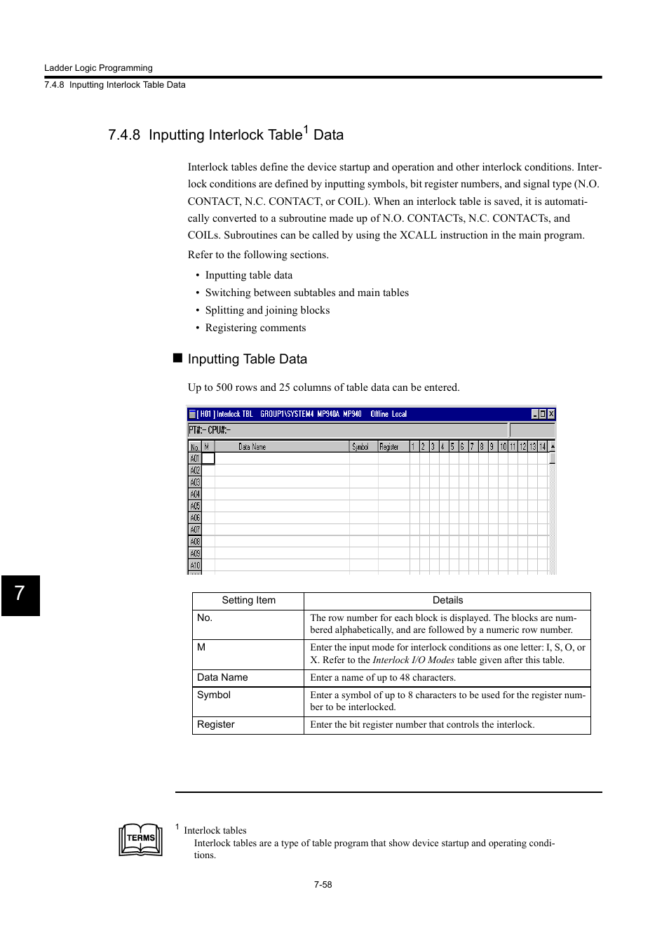 8 inputting interlock table data, 8 inputting interlock table, Data | Inputting table data | Yaskawa MP900 Series Machine Controller for Standard Operation User Manual | Page 425 / 509