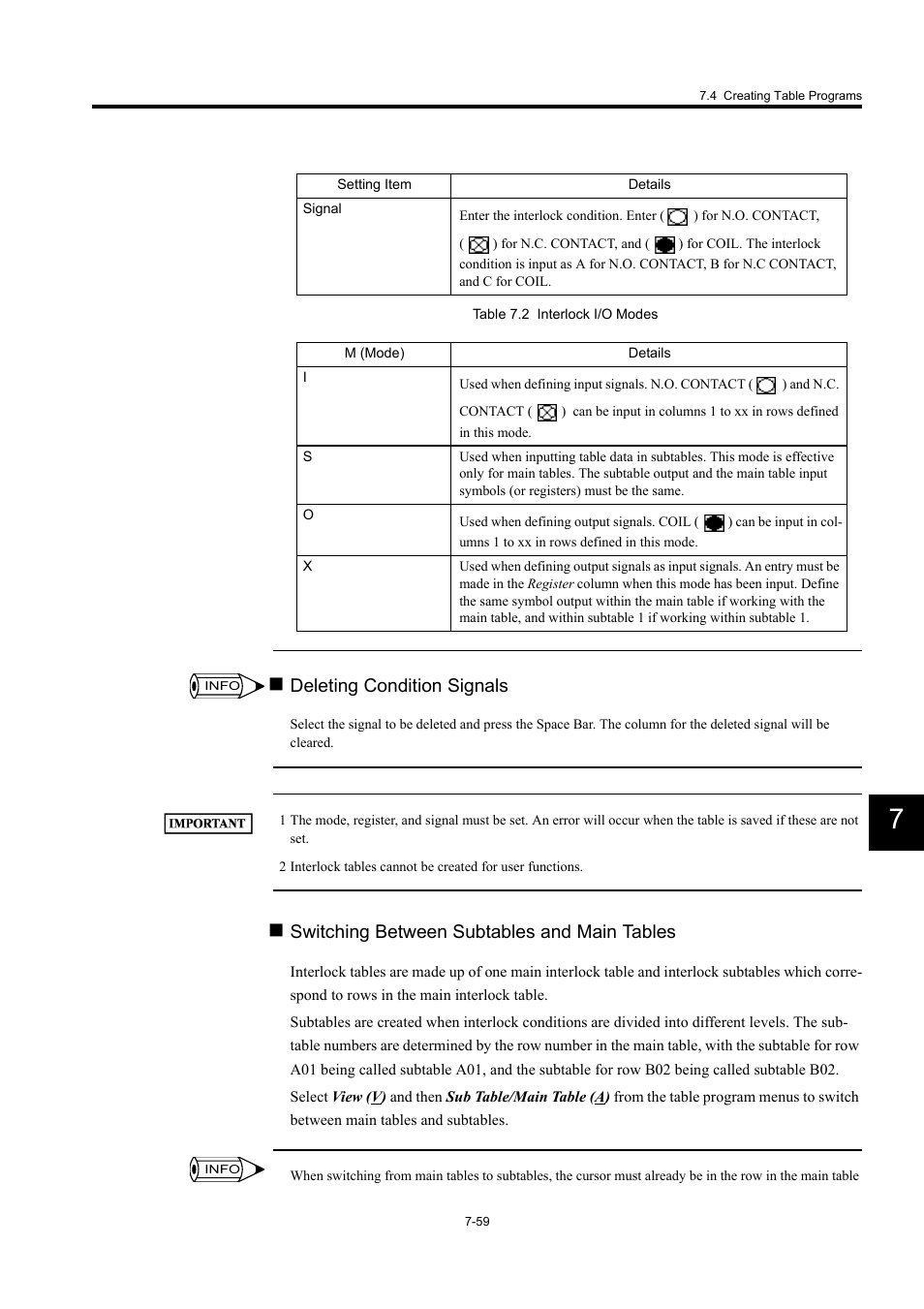 Deleting condition signals, Switching between subtables and main tables | Yaskawa MP900 Series Machine Controller for Standard Operation User Manual | Page 426 / 509