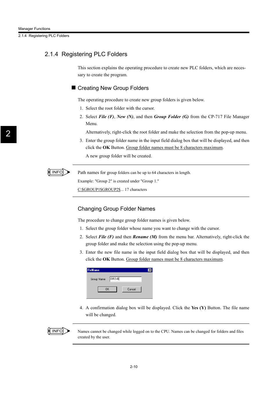 4 registering plc folders, Creating new group folders, Changing group folder names | Yaskawa MP900 Series Machine Controller for Standard Operation User Manual | Page 43 / 509