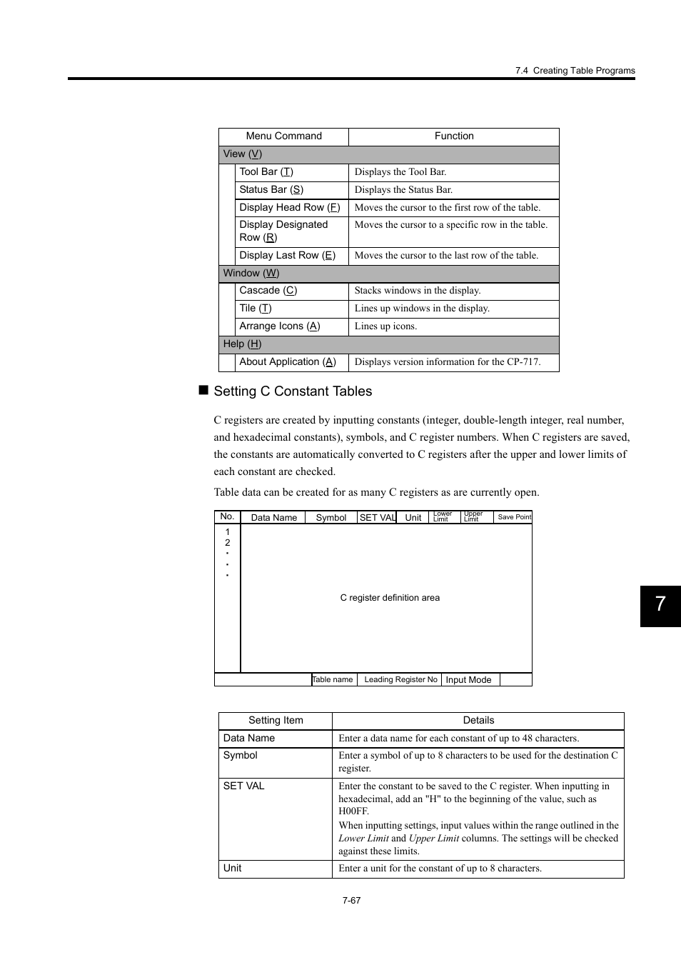Setting c constant tables | Yaskawa MP900 Series Machine Controller for Standard Operation User Manual | Page 434 / 509