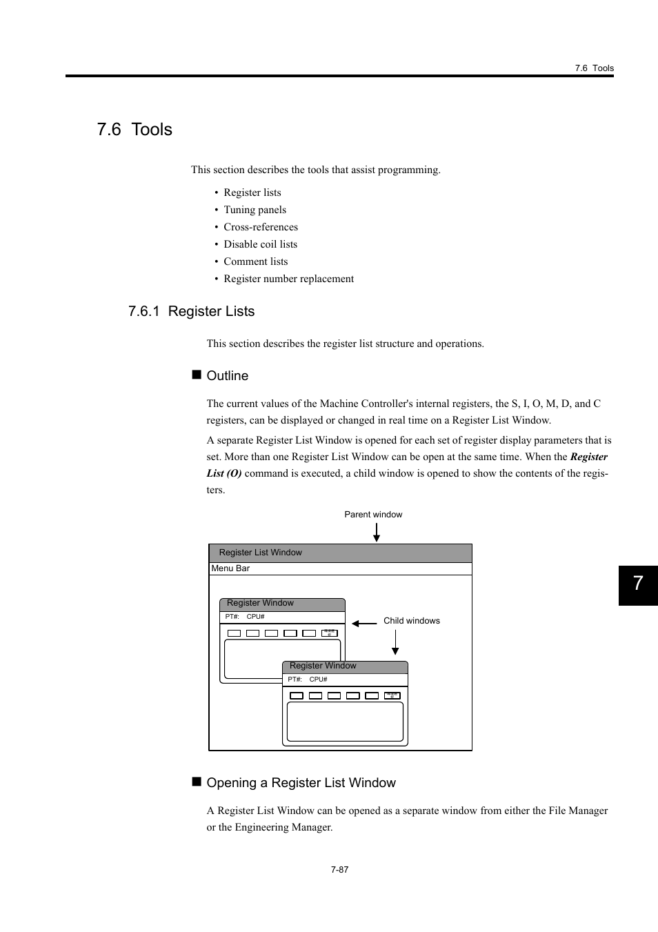 6 tools, 1 register lists, Outline | Opening a register list window | Yaskawa MP900 Series Machine Controller for Standard Operation User Manual | Page 454 / 509