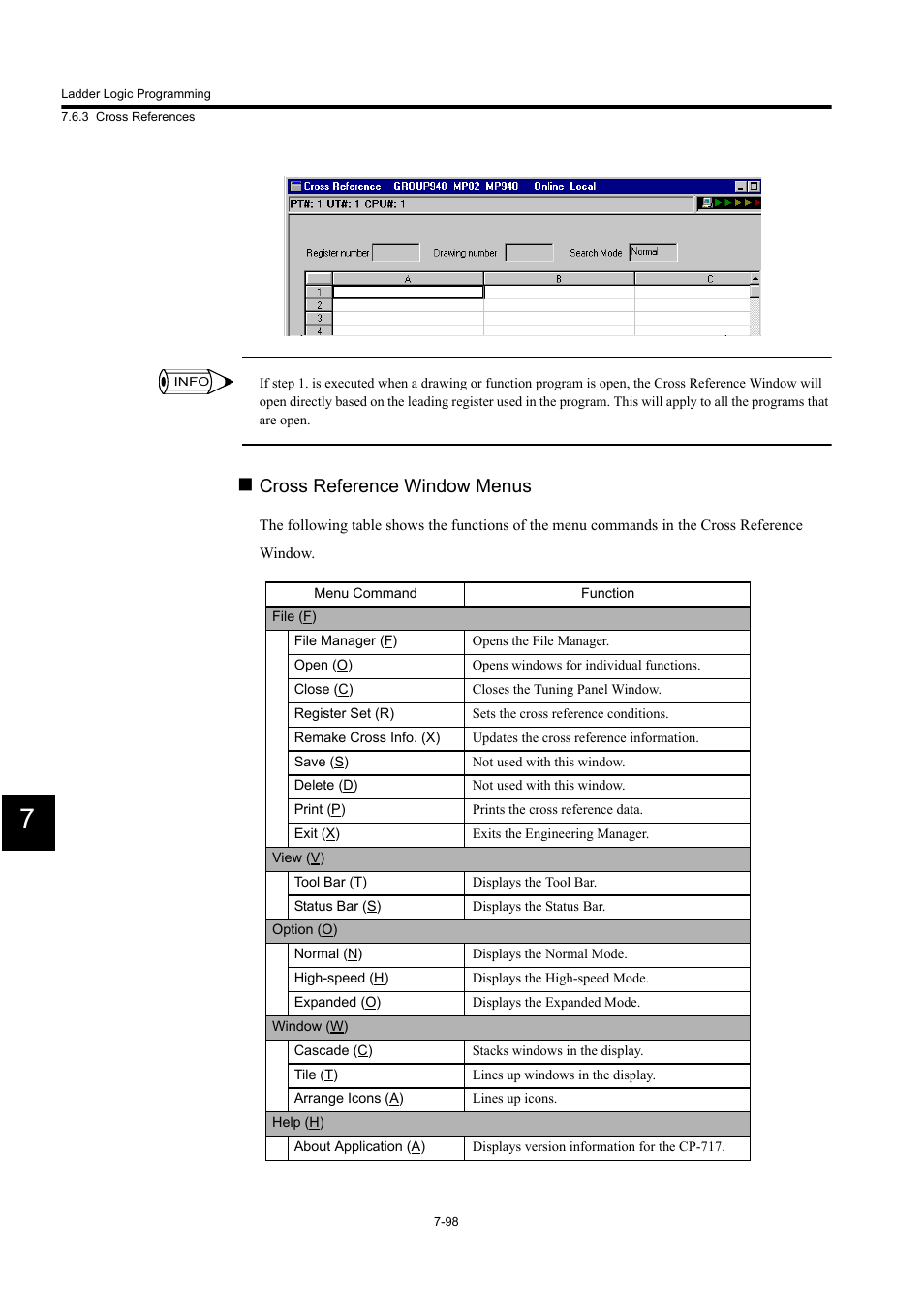 Cross reference window menus | Yaskawa MP900 Series Machine Controller for Standard Operation User Manual | Page 465 / 509