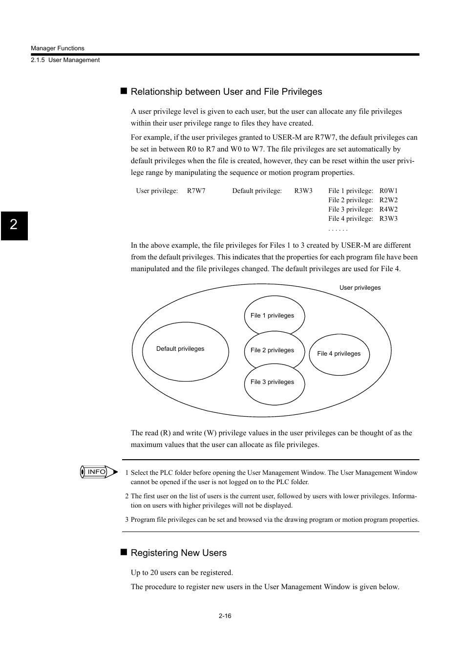 Relationship between user and file privileges, Registering new users | Yaskawa MP900 Series Machine Controller for Standard Operation User Manual | Page 49 / 509