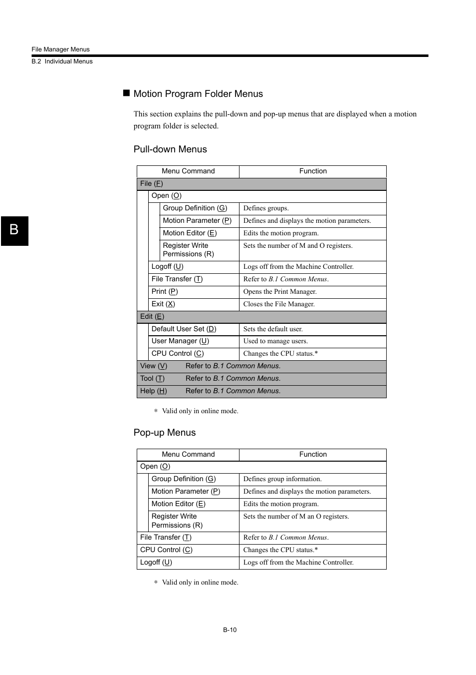 Motion program folder menus, Pull-down menus, Pop-up menus | Yaskawa MP900 Series Machine Controller for Standard Operation User Manual | Page 496 / 509