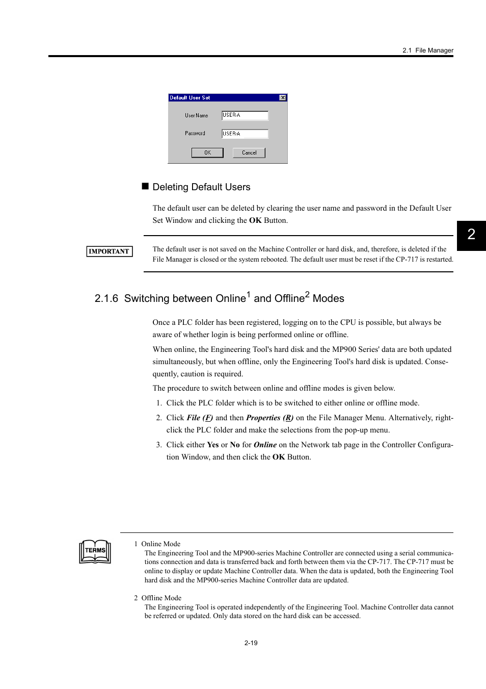 6 switching between online and offline modes, 6 switching between online, And offline | Modes | Yaskawa MP900 Series Machine Controller for Standard Operation User Manual | Page 52 / 509