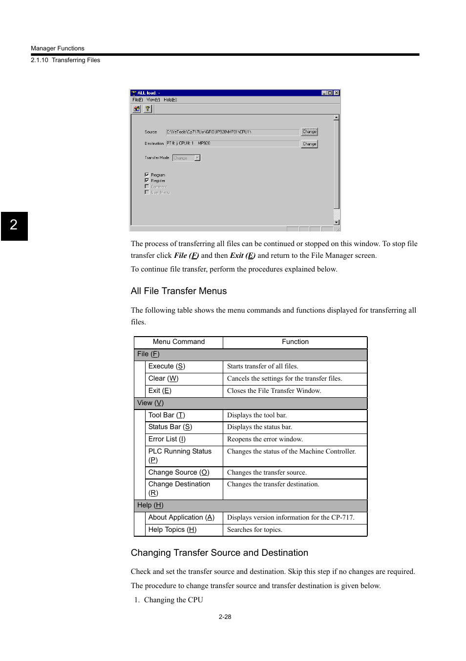 All file transfer menus, Changing transfer source and destination | Yaskawa MP900 Series Machine Controller for Standard Operation User Manual | Page 61 / 509