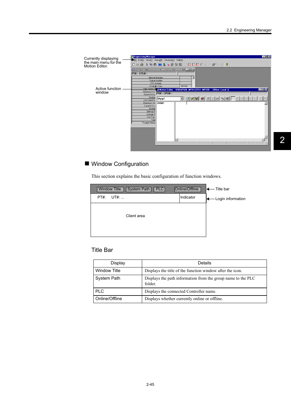 Window configuration, Title bar | Yaskawa MP900 Series Machine Controller for Standard Operation User Manual | Page 78 / 509