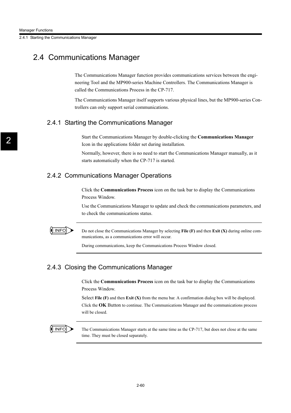 4 communications manager, 1 starting the communications manager, 2 communications manager operations | 3 closing the communications manager | Yaskawa MP900 Series Machine Controller for Standard Operation User Manual | Page 93 / 509