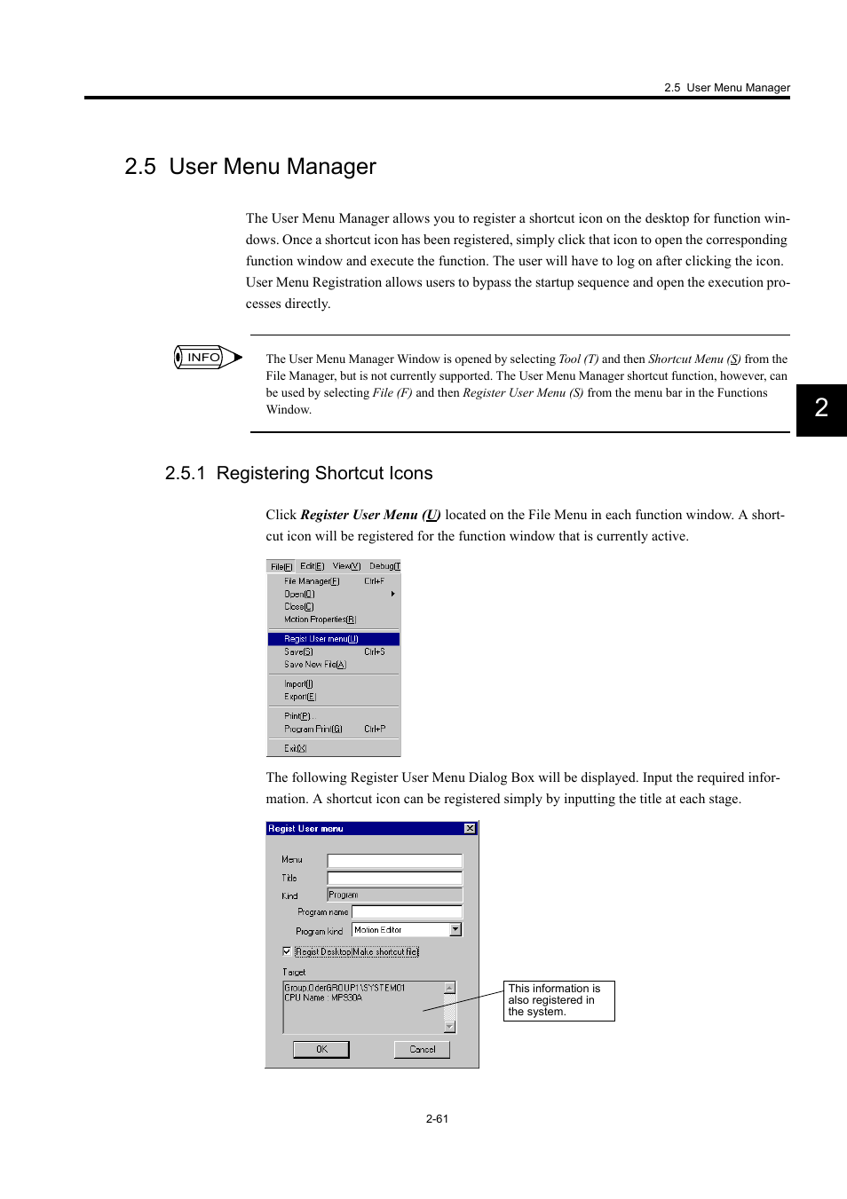 5 user menu manager, 1 registering shortcut icons | Yaskawa MP900 Series Machine Controller for Standard Operation User Manual | Page 94 / 509