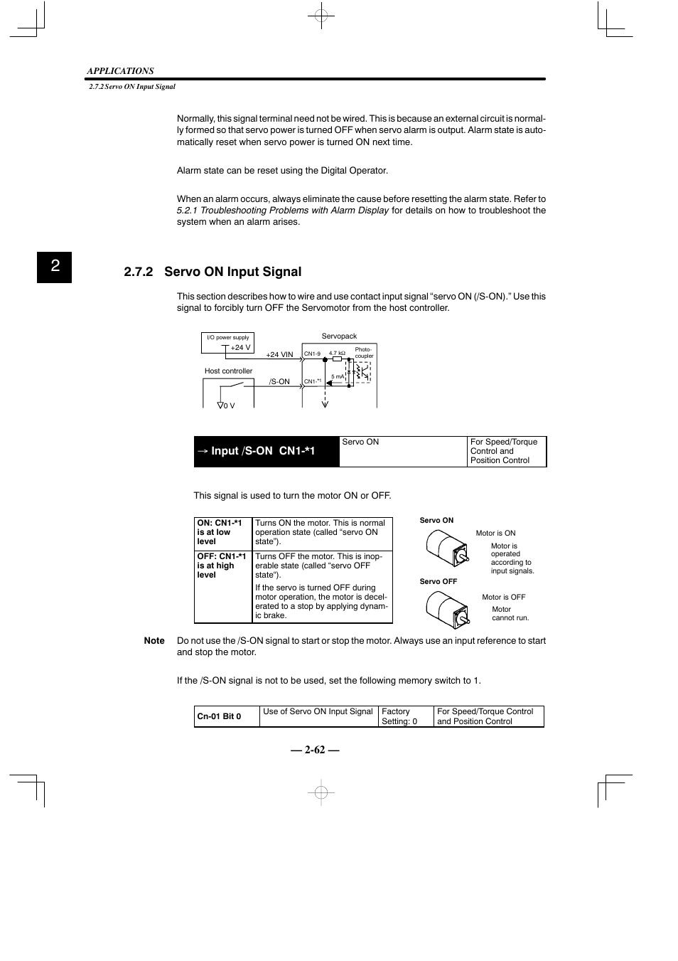 2 servo on input signal, Input /s-on cn1-*1 | Yaskawa Sigma Mini User Manual | Page 106 / 282