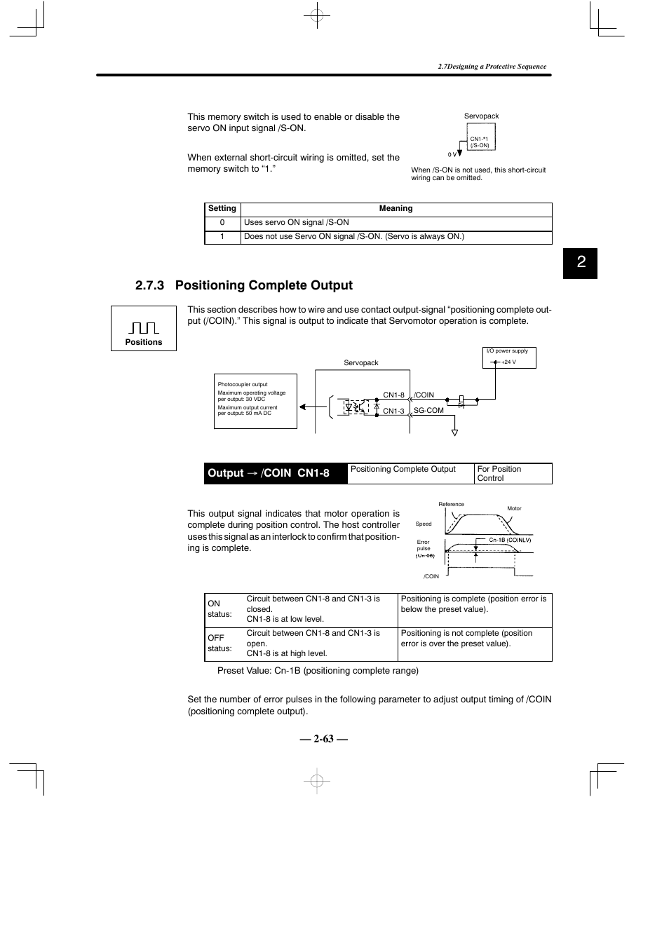 3 positioning complete output, Output → /coin cn1-8 | Yaskawa Sigma Mini User Manual | Page 107 / 282