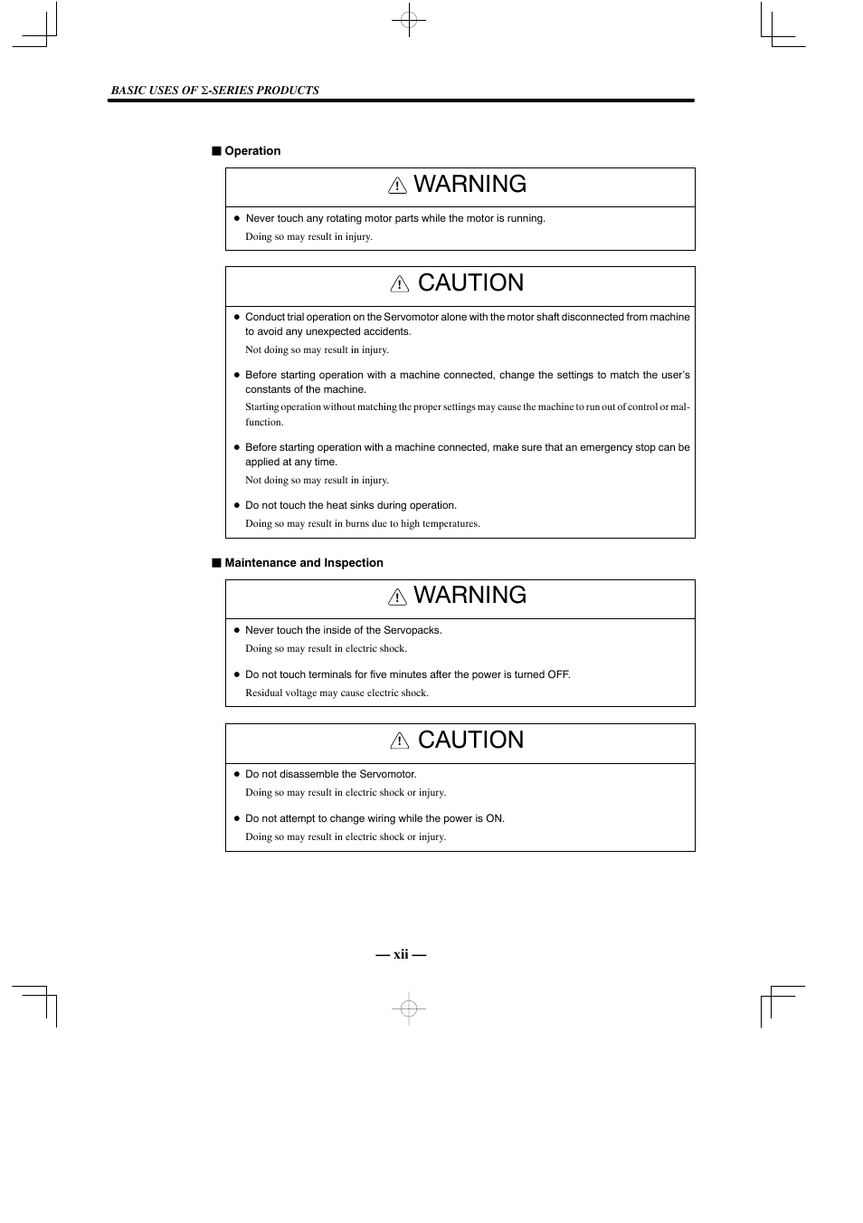 Warning, Caution | Yaskawa Sigma Mini User Manual | Page 11 / 282