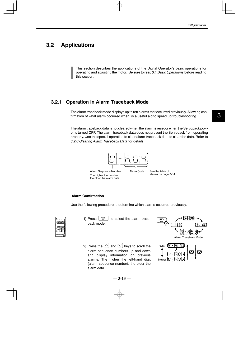 2 applications, 1 operation in alarm traceback mode | Yaskawa Sigma Mini User Manual | Page 137 / 282